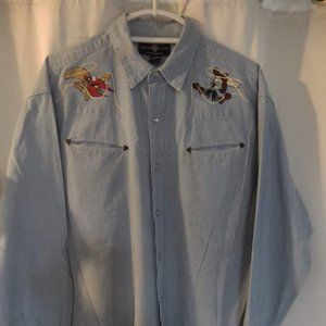 Vtg Looney Tunes denim western shirt w/pearl snaps